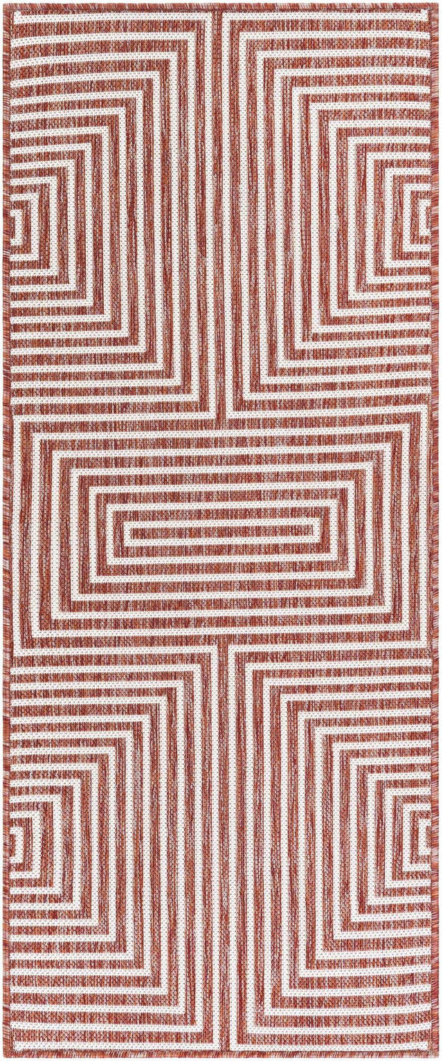 Rust Red 2' x 5' 3 Outdoor Modern Runner Area Rug Weather Resistant for Patio, Deck, Terrace, Balcony, Porch 100% Polypropylene Modern Outside Carpet for Sale at Rug Engine