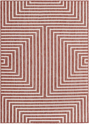 Rust Red 5' 3 x 7' 1 Outdoor Modern Rectangle Area Rug Weather Resistant for Patio, Deck, Terrace, Balcony, Porch 100% Polypropylene Modern Outside Carpet for Sale at Rug Engine