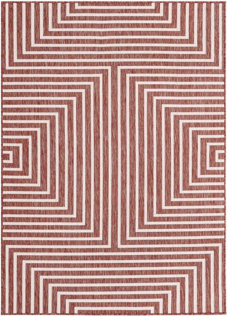 Rust Red 5' 3 x 7' 1 Outdoor Modern Rectangle Area Rug Weather Resistant for Patio, Deck, Terrace, Balcony, Porch 100% Polypropylene Modern Outside Carpet for Sale at Rug Engine