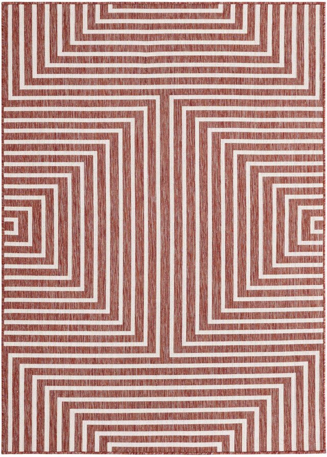 Rust Red 5' 3 x 7' 1 Outdoor Modern Rectangle Area Rug Weather Resistant for Patio, Deck, Terrace, Balcony, Porch 100% Polypropylene Modern Outside Carpet for Sale at Rug Engine