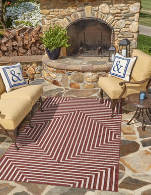 Rust Red 7' 10 x 10' Outdoor Modern Rectangle Area Rug Weather Resistant for Patio, Deck, Terrace, Balcony, Porch 100% Polypropylene Modern Outside Carpet for Sale at Rug Engine