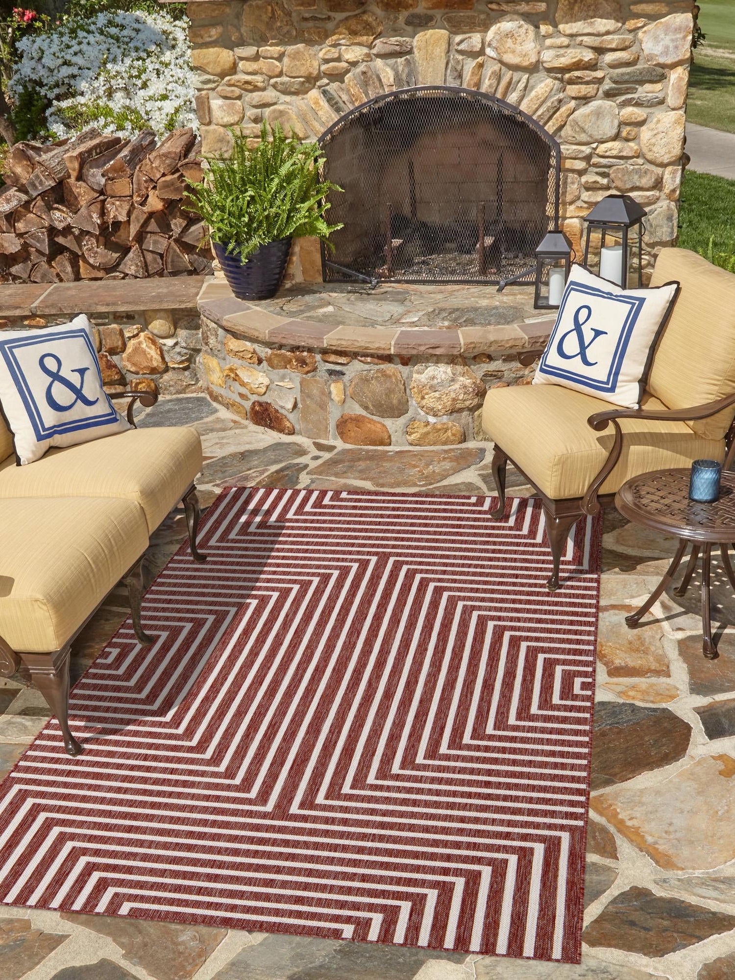 Rust Red 5' 3 x 7' 1 Outdoor Modern Rectangle Area Rug Weather Resistant for Patio, Deck, Terrace, Balcony, Porch 100% Polypropylene Modern Outside Carpet for Sale at Rug Engine