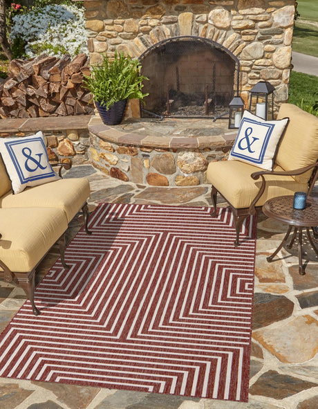 Rust Red 5' 3 x 7' 1 Outdoor Modern Rectangle Area Rug Weather Resistant for Patio, Deck, Terrace, Balcony, Porch 100% Polypropylene Modern Outside Carpet for Sale at Rug Engine