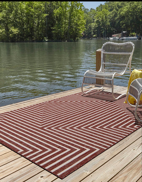 Rust Red 5' 3 x 7' 1 Outdoor Modern Rectangle Area Rug Weather Resistant for Patio, Deck, Terrace, Balcony, Porch 100% Polypropylene Modern Outside Carpet for Sale at Rug Engine
