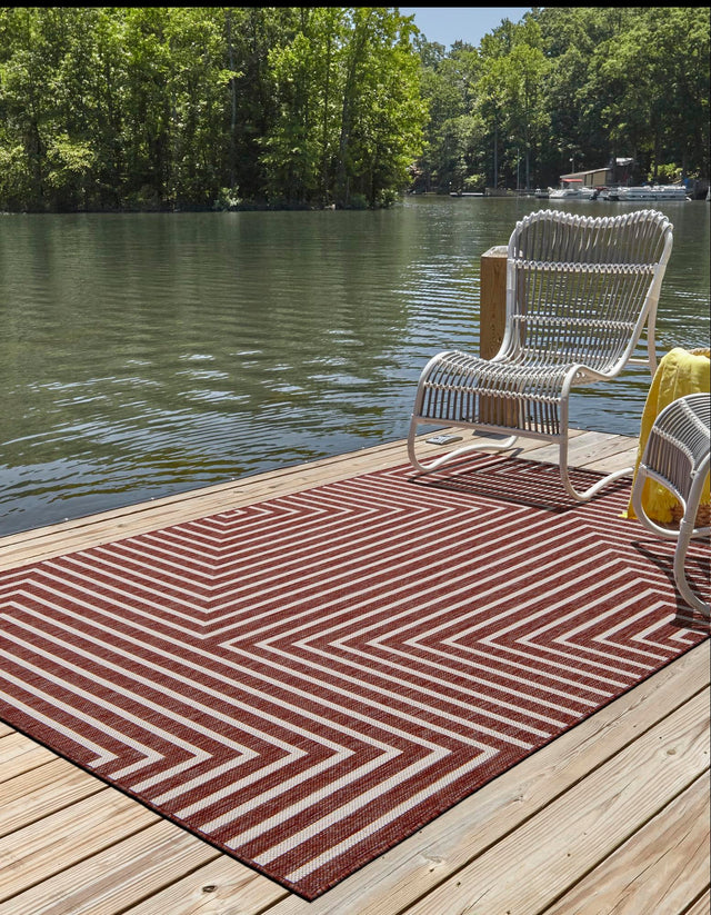 Rust Red 2' x 3' 1 Outdoor Modern Rectangle Area Rug Weather Resistant for Patio, Deck, Terrace, Balcony, Porch 100% Polypropylene Modern Outside Carpet for Sale at Rug Engine