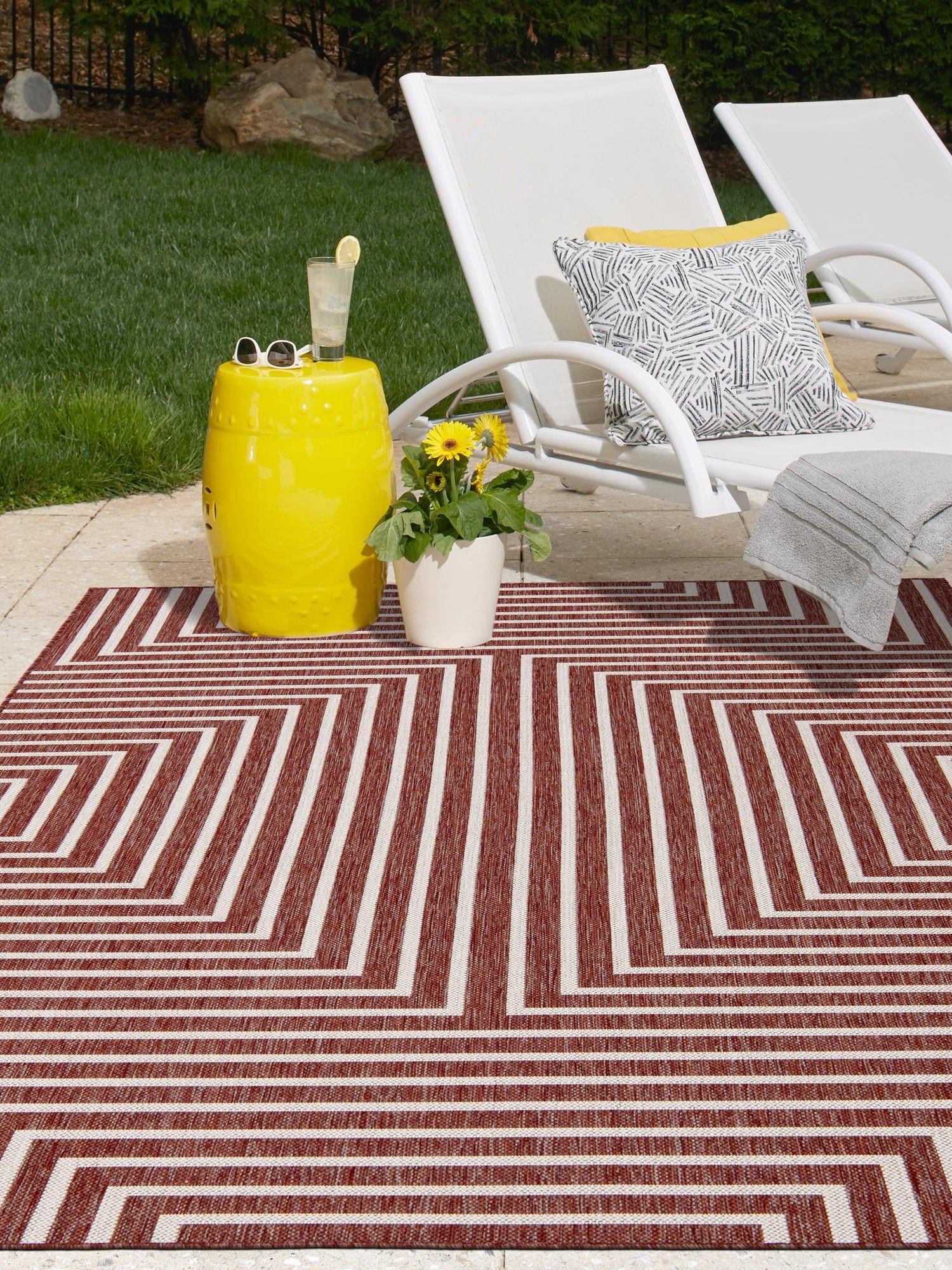 Rust Red 10' x 14' 1 Outdoor Modern Rectangle Area Rug Weather Resistant for Patio, Deck, Terrace, Balcony, Porch 100% Polypropylene Modern Outside Carpet for Sale at Rug Engine