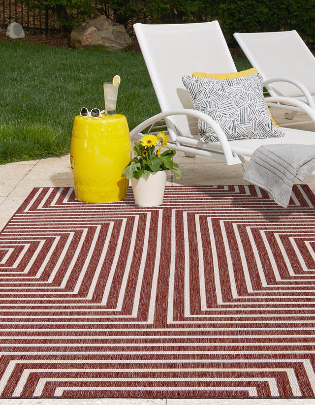 Rust Red 9' x 12' Outdoor Modern Rectangle Area Rug Weather Resistant for Patio, Deck, Terrace, Balcony, Porch 100% Polypropylene Modern Outside Carpet for Sale at Rug Engine