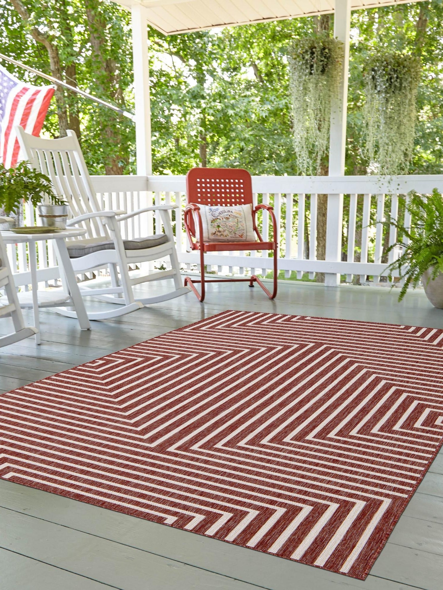 Rust Red 4' 1 x 6' 1 Outdoor Modern Rectangle Area Rug Weather Resistant for Patio, Deck, Terrace, Balcony, Porch 100% Polypropylene Modern Outside Carpet for Sale at Rug Engine