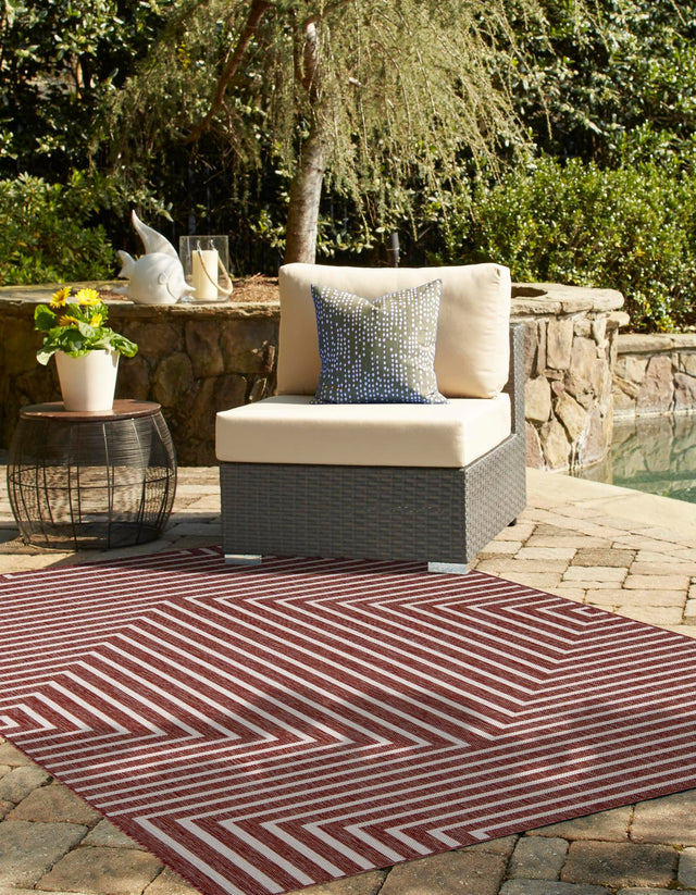 Rust Red 7' 10 x 10' Outdoor Modern Rectangle Area Rug Weather Resistant for Patio, Deck, Terrace, Balcony, Porch 100% Polypropylene Modern Outside Carpet for Sale at Rug Engine