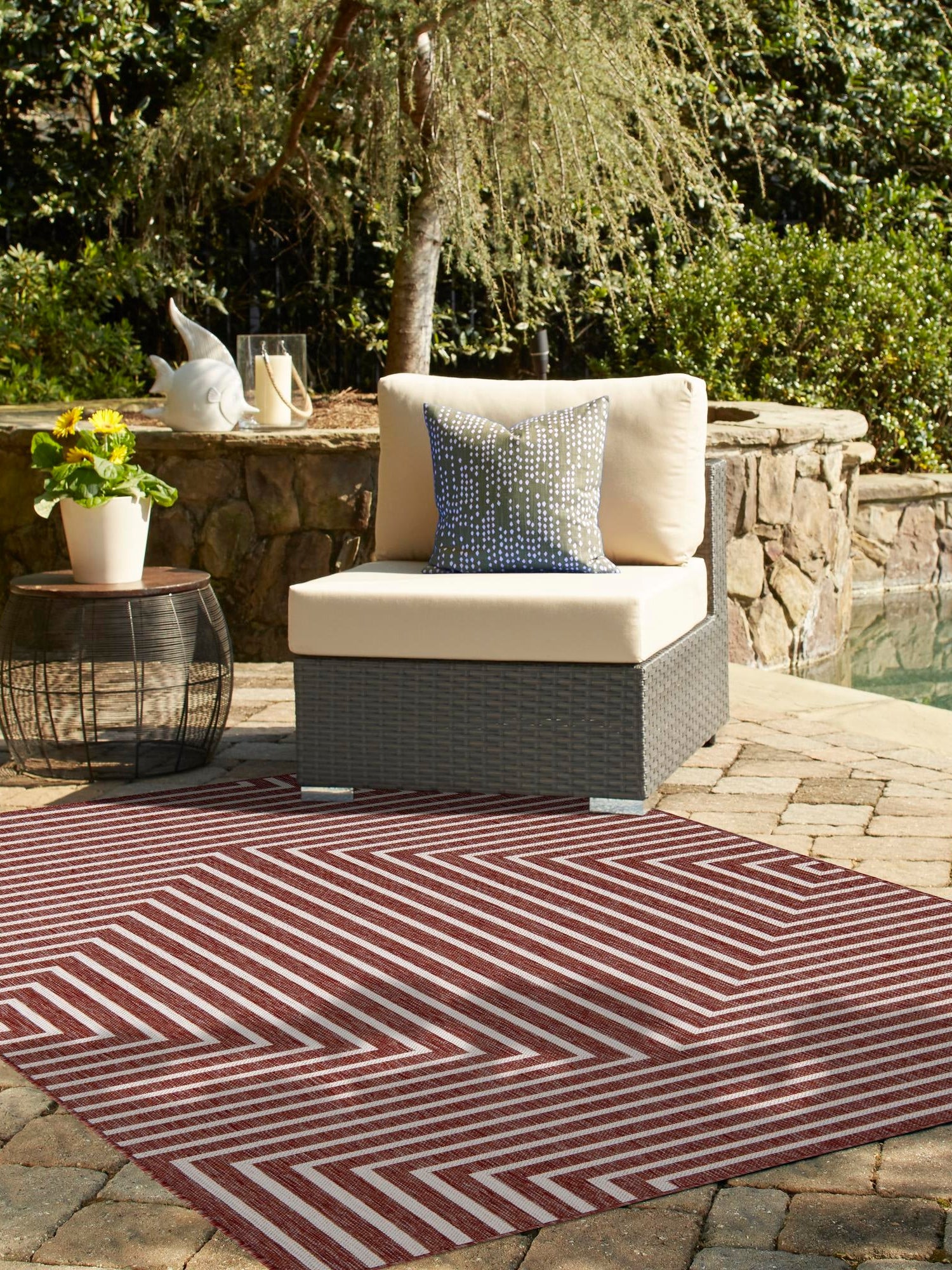 Rust Red 6' 1 x 9' Outdoor Modern Rectangle Area Rug Weather Resistant for Patio, Deck, Terrace, Balcony, Porch 100% Polypropylene Modern Outside Carpet for Sale at Rug Engine