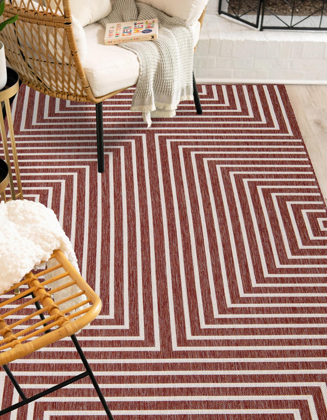 Rust Red 7' 10 x 10' Outdoor Modern Rectangle Area Rug Weather Resistant for Patio, Deck, Terrace, Balcony, Porch 100% Polypropylene Modern Outside Carpet for Sale at Rug Engine