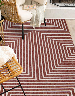 Rust Red 10' x 14' 1 Outdoor Modern Rectangle Area Rug Weather Resistant for Patio, Deck, Terrace, Balcony, Porch 100% Polypropylene Modern Outside Carpet for Sale at Rug Engine