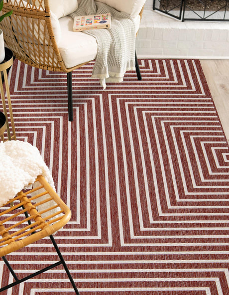 Rust Red 5' 3 x 7' 1 Outdoor Modern Rectangle Area Rug Weather Resistant for Patio, Deck, Terrace, Balcony, Porch 100% Polypropylene Modern Outside Carpet for Sale at Rug Engine