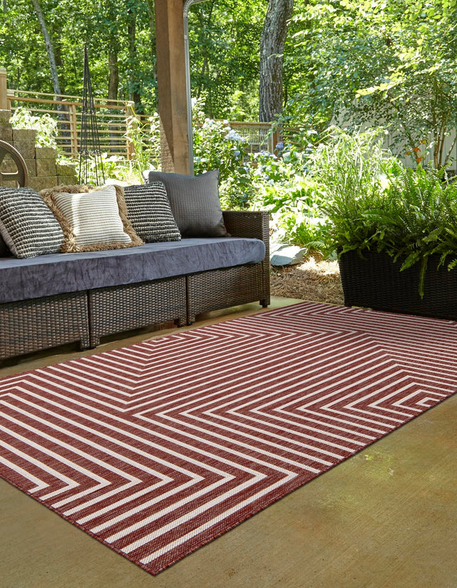 Rust Red 7' 10 x 10' Outdoor Modern Rectangle Area Rug Weather Resistant for Patio, Deck, Terrace, Balcony, Porch 100% Polypropylene Modern Outside Carpet for Sale at Rug Engine