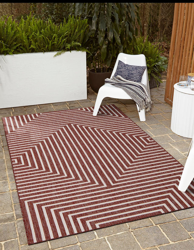 Rust Red 10' x 14' 1 Outdoor Modern Rectangle Area Rug Weather Resistant for Patio, Deck, Terrace, Balcony, Porch 100% Polypropylene Modern Outside Carpet for Sale at Rug Engine