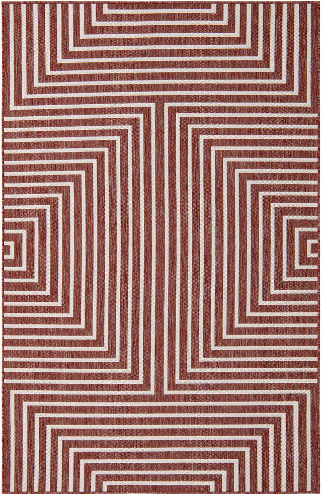 Rust Red 5' 3 x 8' Outdoor Modern Rectangle Area Rug Weather Resistant for Patio, Deck, Terrace, Balcony, Porch 100% Polypropylene Modern Outside Carpet for Sale at Rug Engine