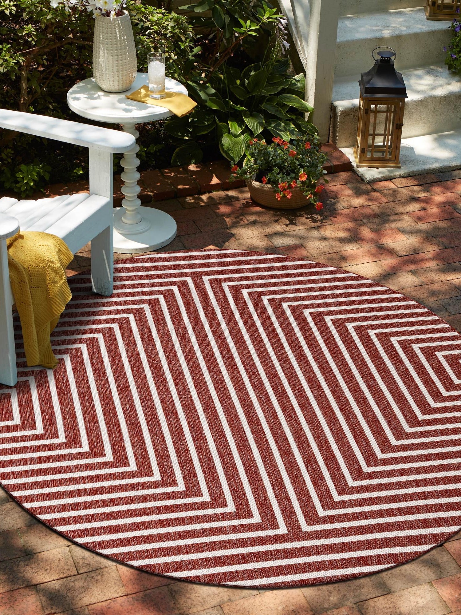 Rust Red 10' x 10' Outdoor Modern Round Area Rug Weather Resistant for Patio, Deck, Terrace, Balcony, Porch 100% Polypropylene Modern Outside Carpet for Sale at Rug Engine