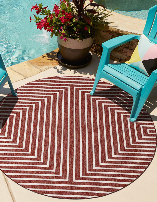 Rust Red 12' x 12' Outdoor Modern Round Area Rug Weather Resistant for Patio, Deck, Terrace, Balcony, Porch 100% Polypropylene Modern Outside Carpet for Sale at Rug Engine