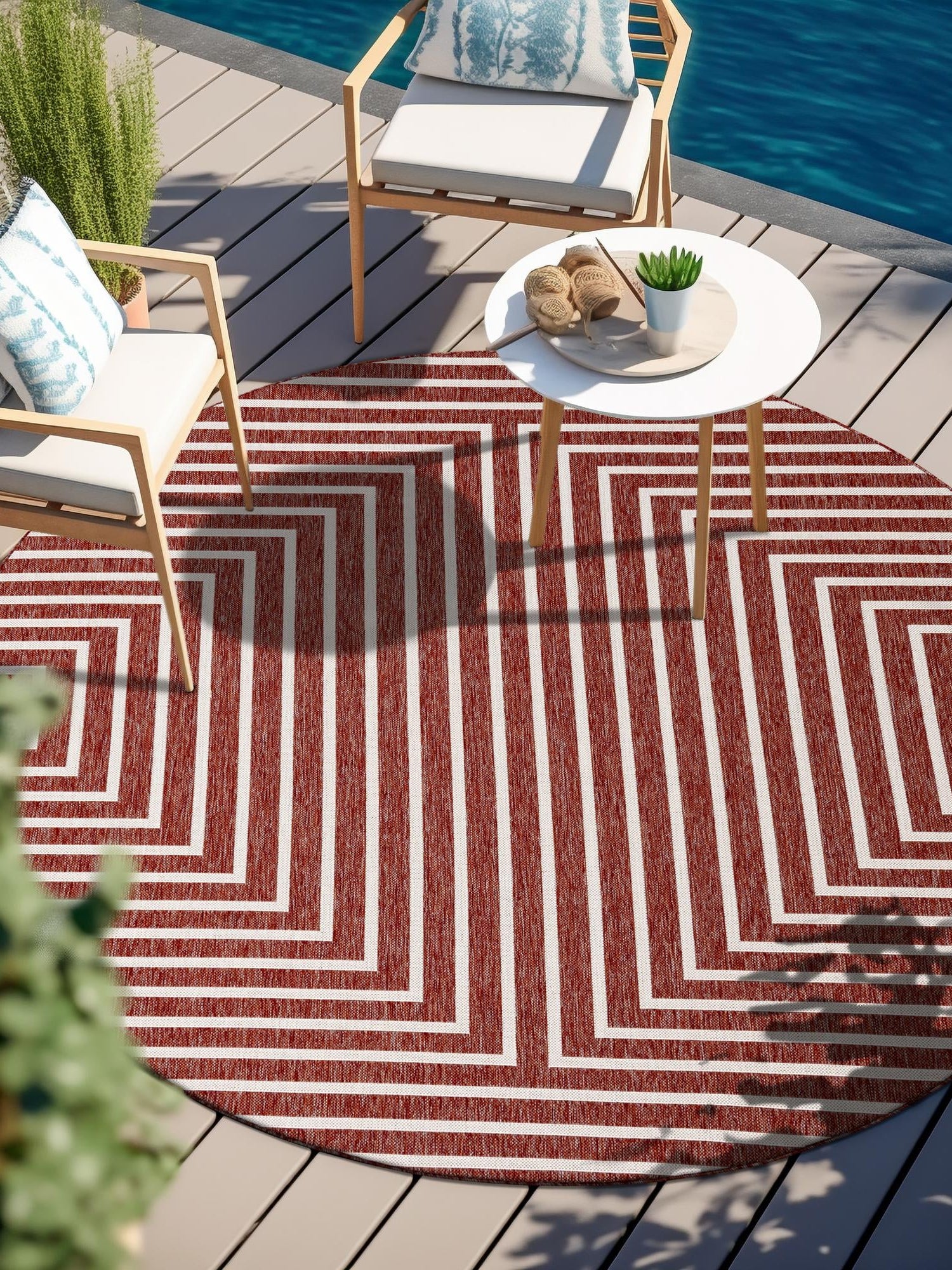 Rust Red 10' x 10' Outdoor Modern Round Area Rug Weather Resistant for Patio, Deck, Terrace, Balcony, Porch 100% Polypropylene Modern Outside Carpet for Sale at Rug Engine