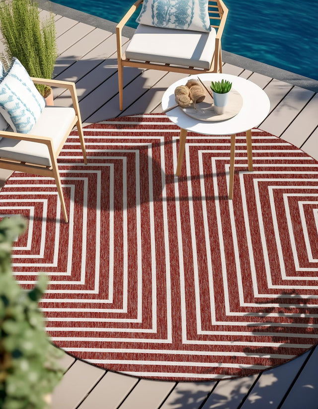 Rust Red 10' x 10' Outdoor Modern Round Area Rug Weather Resistant for Patio, Deck, Terrace, Balcony, Porch 100% Polypropylene Modern Outside Carpet for Sale at Rug Engine