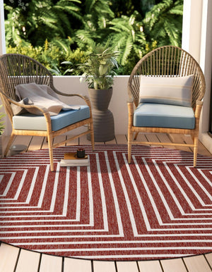 Rust Red 7' 10 x 7' 10 Outdoor Modern Round Area Rug Weather Resistant for Patio, Deck, Terrace, Balcony, Porch 100% Polypropylene Modern Outside Carpet for Sale at Rug Engine
