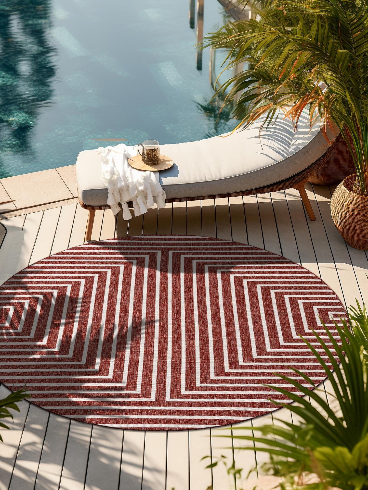 Rust Red 12' x 12' Outdoor Modern Round Area Rug Weather Resistant for Patio, Deck, Terrace, Balcony, Porch 100% Polypropylene Modern Outside Carpet for Sale at Rug Engine