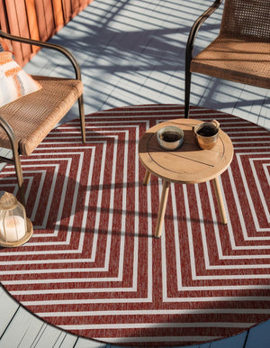 Rust Red 10' x 10' Outdoor Modern Round Area Rug Weather Resistant for Patio, Deck, Terrace, Balcony, Porch 100% Polypropylene Modern Outside Carpet for Sale at Rug Engine