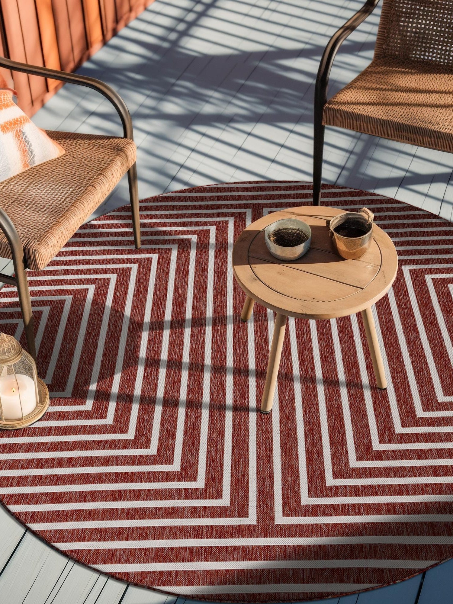 Rust Red 12' x 12' Outdoor Modern Round Area Rug Weather Resistant for Patio, Deck, Terrace, Balcony, Porch 100% Polypropylene Modern Outside Carpet for Sale at Rug Engine
