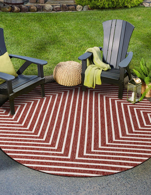 Rust Red 10' x 10' Outdoor Modern Round Area Rug Weather Resistant for Patio, Deck, Terrace, Balcony, Porch 100% Polypropylene Modern Outside Carpet for Sale at Rug Engine