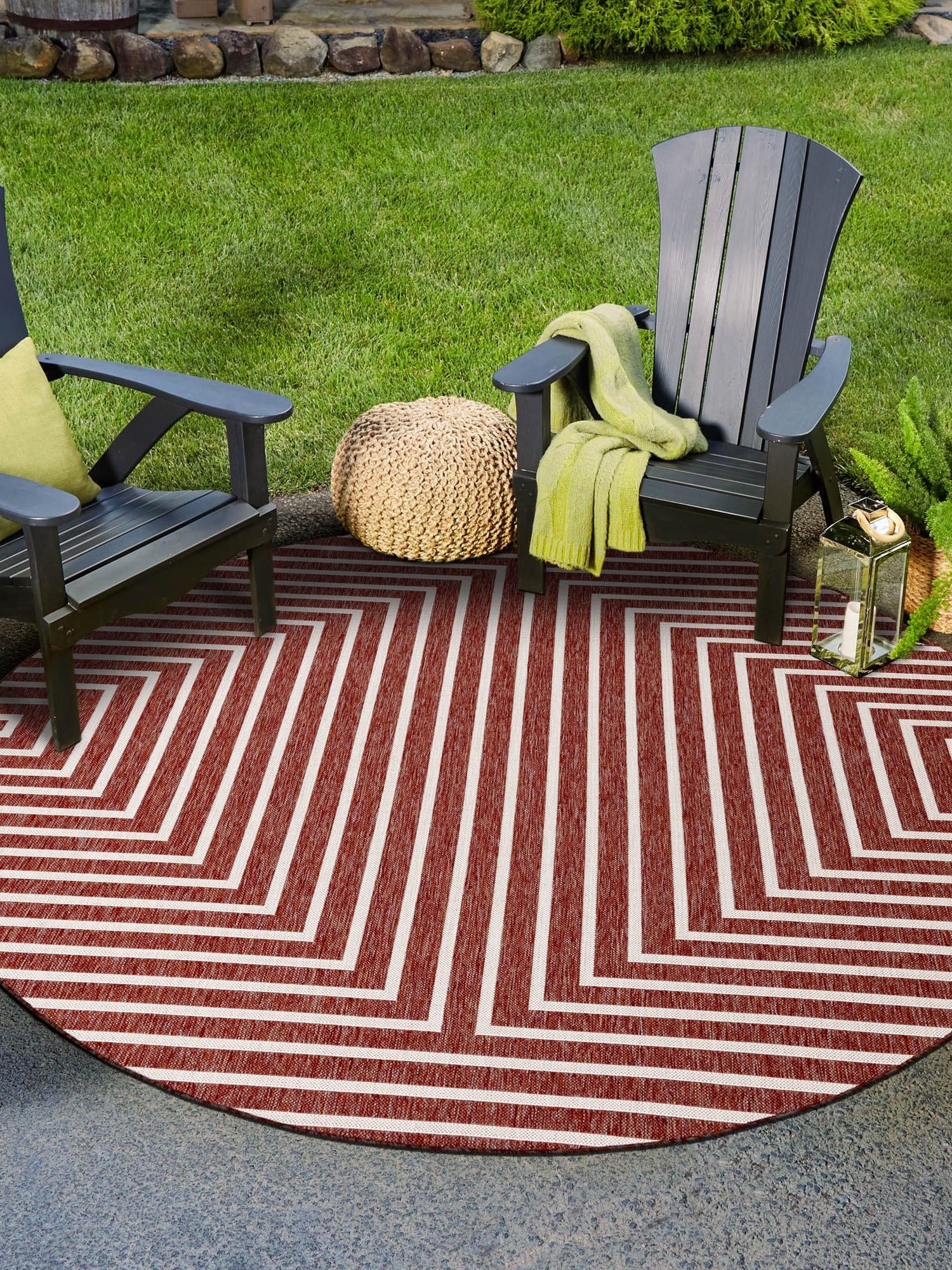 Rust Red 12' x 12' Outdoor Modern Round Area Rug Weather Resistant for Patio, Deck, Terrace, Balcony, Porch 100% Polypropylene Modern Outside Carpet for Sale at Rug Engine