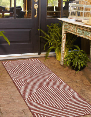 Rust Red 2' 7 x 12' Outdoor Modern Runner Area Rug Weather Resistant for Patio, Deck, Terrace, Balcony, Porch 100% Polypropylene Modern Outside Carpet for Sale at Rug Engine