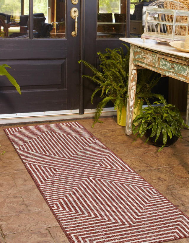 Rust Red 2' x 6' 1 Outdoor Modern Runner Area Rug Weather Resistant for Patio, Deck, Terrace, Balcony, Porch 100% Polypropylene Modern Outside Carpet for Sale at Rug Engine