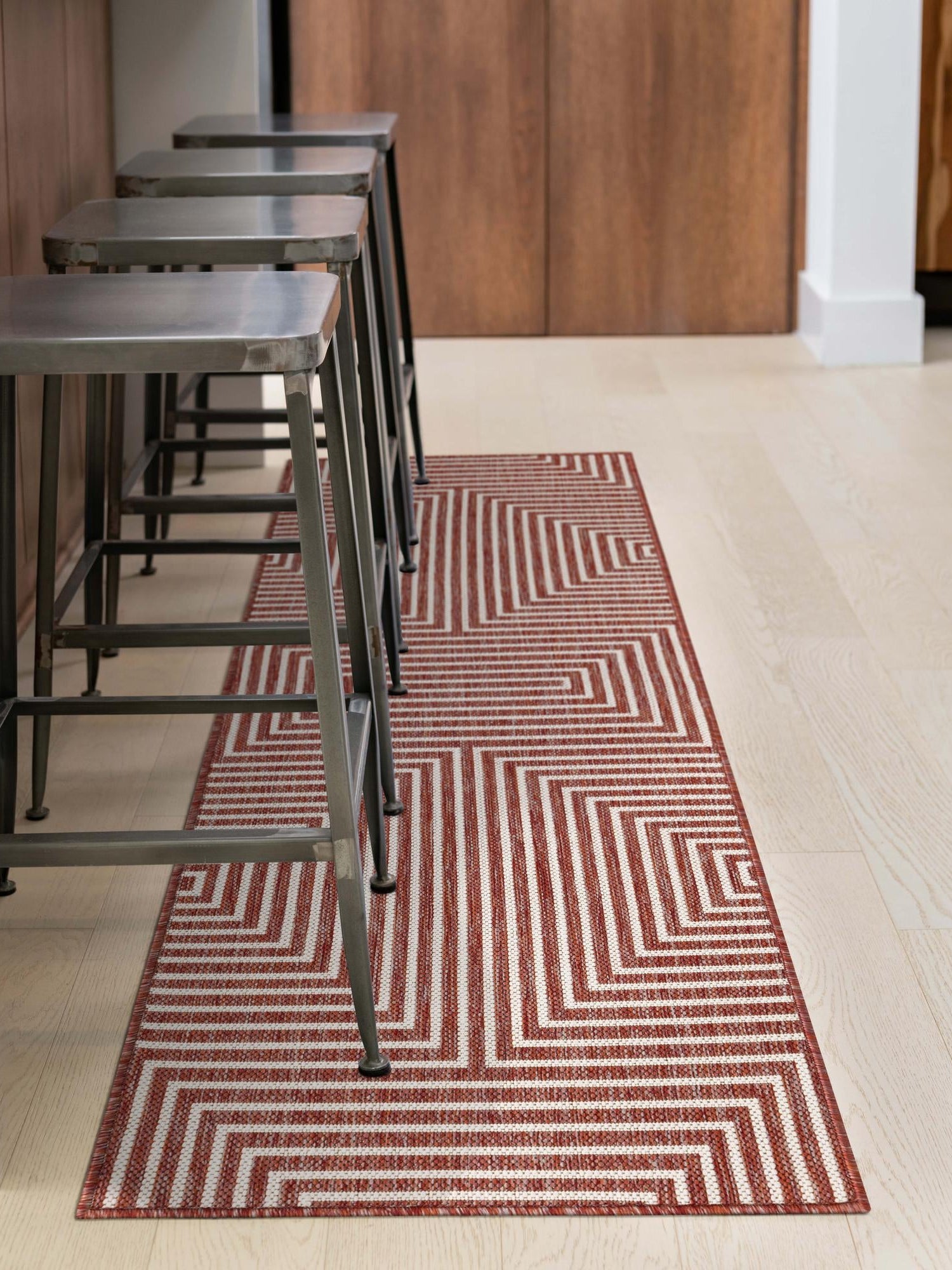 Rust Red 2' x 6' 1 Outdoor Modern Runner Area Rug Weather Resistant for Patio, Deck, Terrace, Balcony, Porch 100% Polypropylene Modern Outside Carpet for Sale at Rug Engine