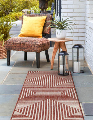 Rust Red 2' 7 x 12' Outdoor Modern Runner Area Rug Weather Resistant for Patio, Deck, Terrace, Balcony, Porch 100% Polypropylene Modern Outside Carpet for Sale at Rug Engine