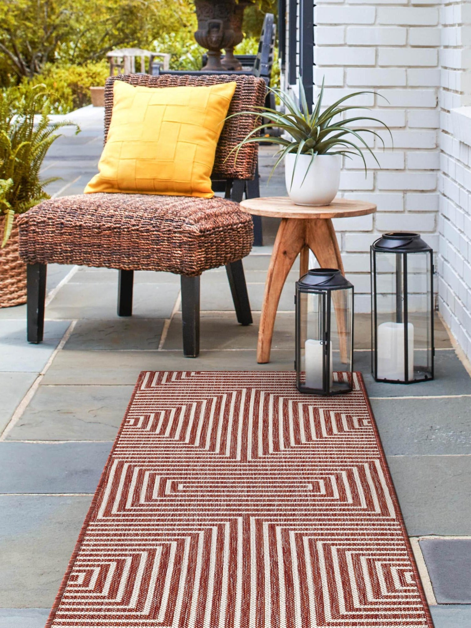 Rust Red 2' x 5' 3 Outdoor Modern Runner Area Rug Weather Resistant for Patio, Deck, Terrace, Balcony, Porch 100% Polypropylene Modern Outside Carpet for Sale at Rug Engine