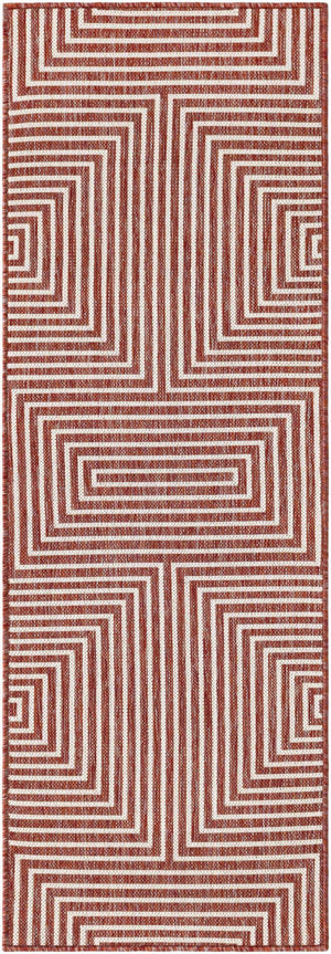 Rust Red 2' x 6' 1 Outdoor Modern Runner Area Rug Weather Resistant for Patio, Deck, Terrace, Balcony, Porch 100% Polypropylene Modern Outside Carpet for Sale at Rug Engine
