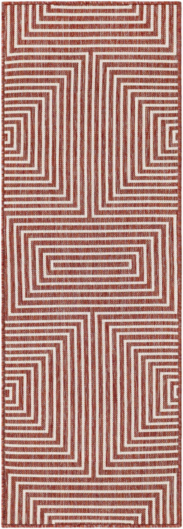 Rust Red 2' x 6' 1 Outdoor Modern Runner Area Rug Weather Resistant for Patio, Deck, Terrace, Balcony, Porch 100% Polypropylene Modern Outside Carpet for Sale at Rug Engine