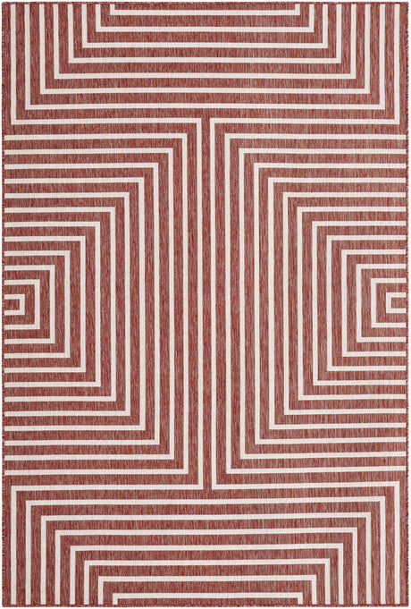Rust Red 6' 1 x 9' Outdoor Modern Rectangle Area Rug Weather Resistant for Patio, Deck, Terrace, Balcony, Porch 100% Polypropylene Modern Outside Carpet for Sale at Rug Engine