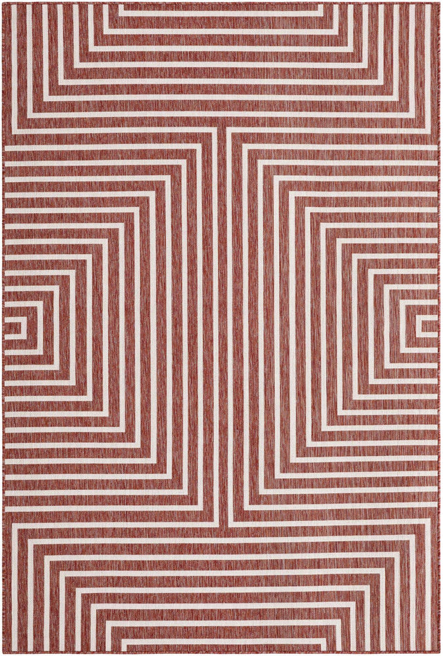 Rust Red 6' 1 x 9' Outdoor Modern Rectangle Area Rug Weather Resistant for Patio, Deck, Terrace, Balcony, Porch 100% Polypropylene Modern Outside Carpet for Sale at Rug Engine