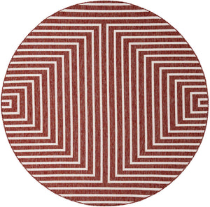 Rust Red 7' 10 x 7' 10 Outdoor Modern Round Area Rug Weather Resistant for Patio, Deck, Terrace, Balcony, Porch 100% Polypropylene Modern Outside Carpet for Sale at Rug Engine