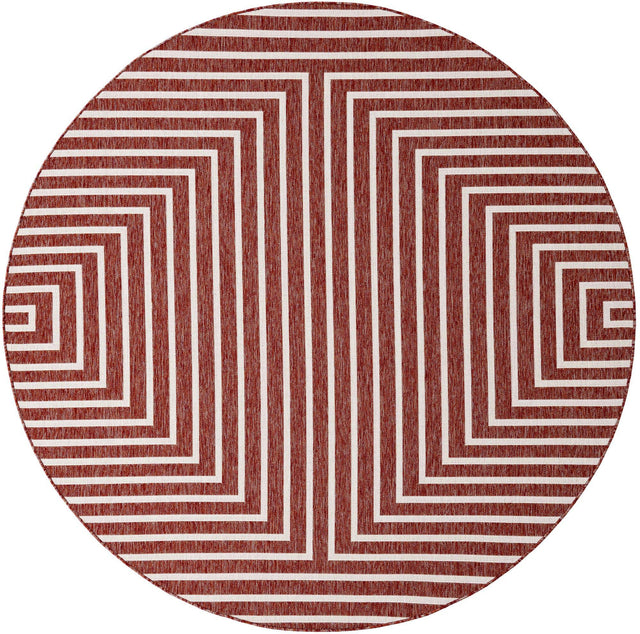 Rust Red 7' 10 x 7' 10 Outdoor Modern Round Area Rug Weather Resistant for Patio, Deck, Terrace, Balcony, Porch 100% Polypropylene Modern Outside Carpet for Sale at Rug Engine