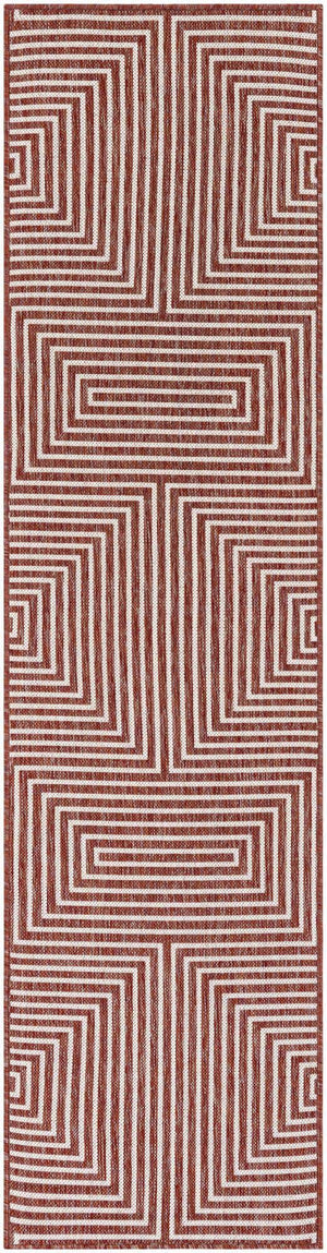 Rust Red 2' x 8' Outdoor Modern Runner Area Rug Weather Resistant for Patio, Deck, Terrace, Balcony, Porch 100% Polypropylene Modern Outside Carpet for Sale at Rug Engine