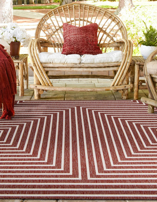 Rust Red 10' x 10' Outdoor Modern Square Area Rug Weather Resistant for Patio, Deck, Terrace, Balcony, Porch 100% Polypropylene Modern Outside Carpet for Sale at Rug Engine