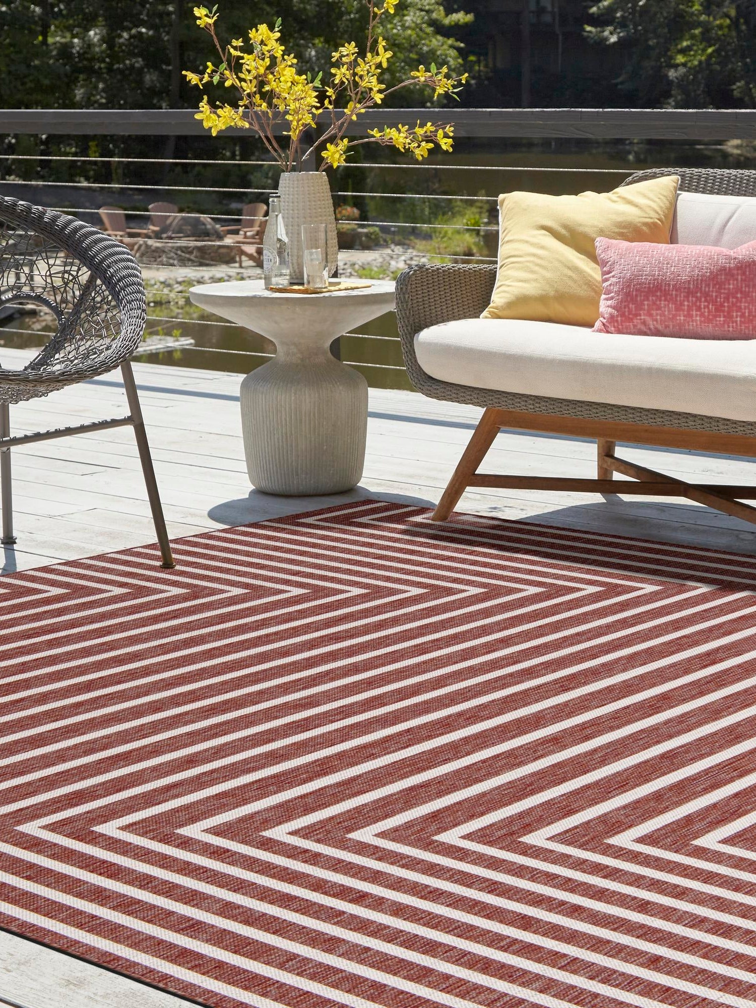Rust Red 7' 10 x 7' 10 Outdoor Modern Square Area Rug Weather Resistant for Patio, Deck, Terrace, Balcony, Porch 100% Polypropylene Modern Outside Carpet for Sale at Rug Engine