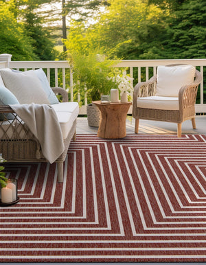 Rust Red 10' x 10' Outdoor Modern Square Area Rug Weather Resistant for Patio, Deck, Terrace, Balcony, Porch 100% Polypropylene Modern Outside Carpet for Sale at Rug Engine