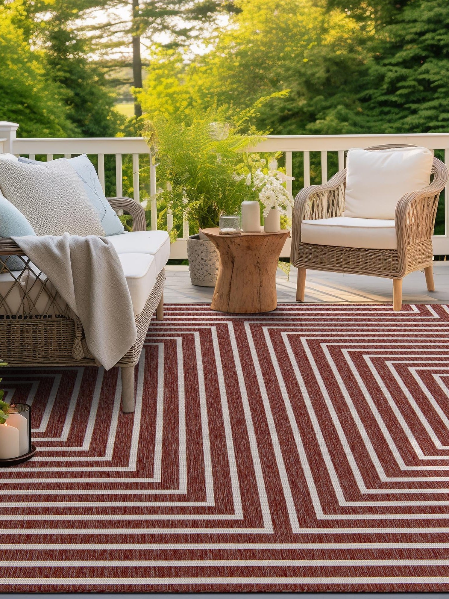 Rust Red 7' 10 x 7' 10 Outdoor Modern Square Area Rug Weather Resistant for Patio, Deck, Terrace, Balcony, Porch 100% Polypropylene Modern Outside Carpet for Sale at Rug Engine