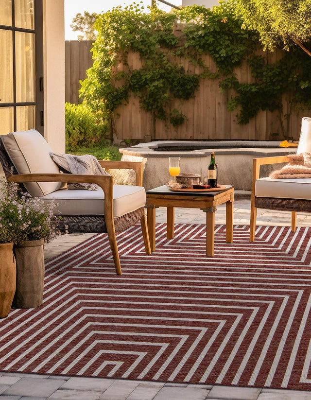 Rust Red 12' x 12' Outdoor Modern Square Area Rug Weather Resistant for Patio, Deck, Terrace, Balcony, Porch 100% Polypropylene Modern Outside Carpet for Sale at Rug Engine
