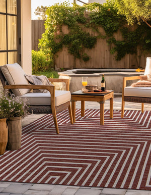 Rust Red 7' 10 x 7' 10 Outdoor Modern Square Area Rug Weather Resistant for Patio, Deck, Terrace, Balcony, Porch 100% Polypropylene Modern Outside Carpet for Sale at Rug Engine