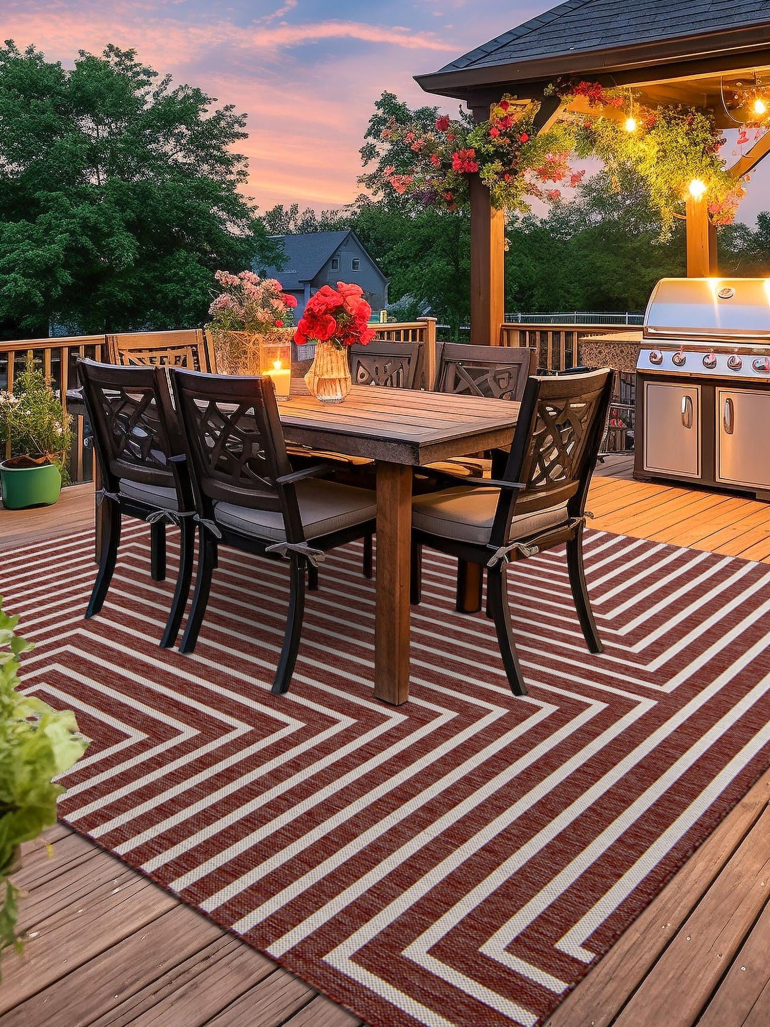 Rust Red 12' x 12' Outdoor Modern Square Area Rug Weather Resistant for Patio, Deck, Terrace, Balcony, Porch 100% Polypropylene Modern Outside Carpet for Sale at Rug Engine