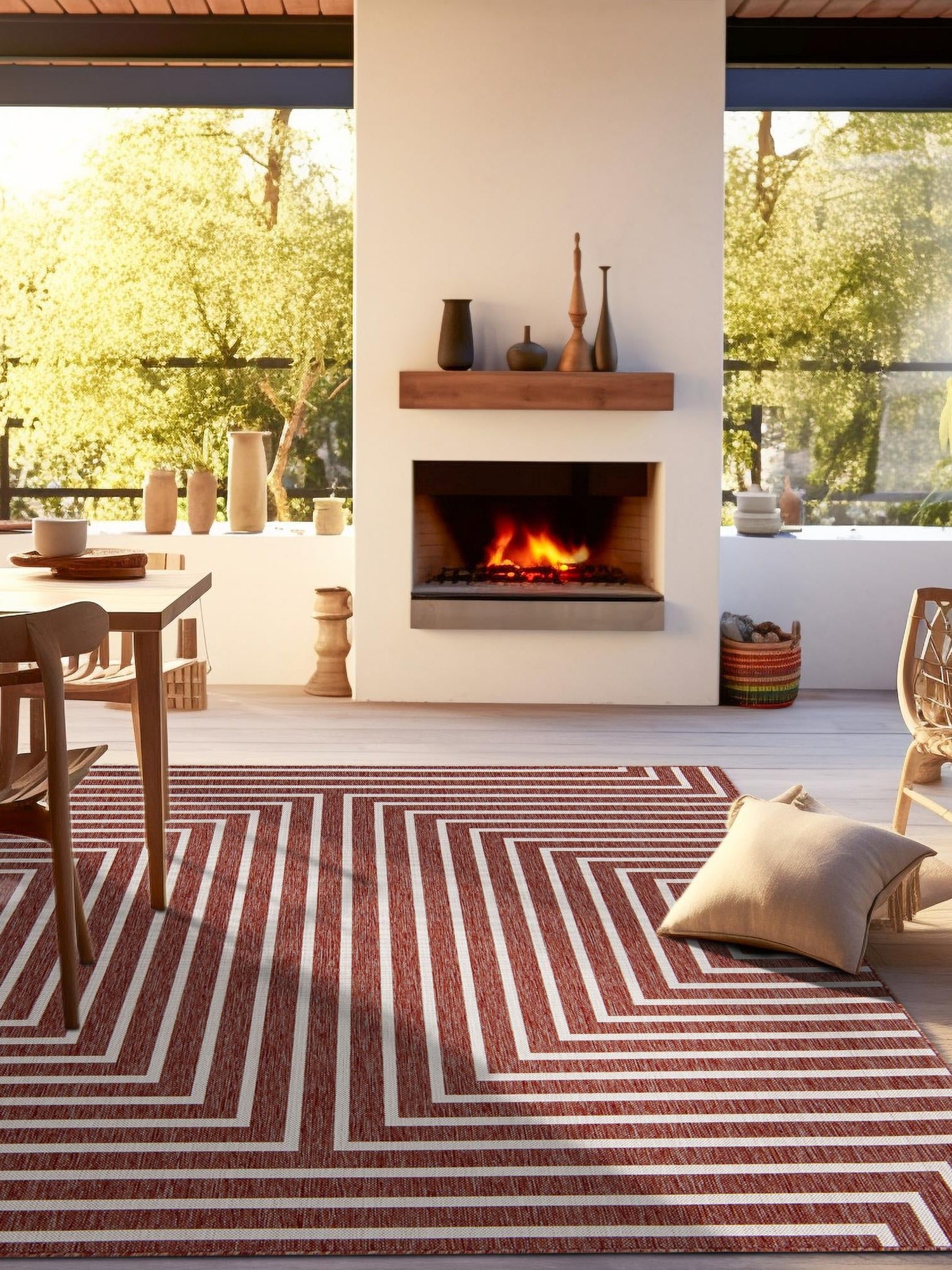Rust Red 12' x 12' Outdoor Modern Square Area Rug Weather Resistant for Patio, Deck, Terrace, Balcony, Porch 100% Polypropylene Modern Outside Carpet for Sale at Rug Engine